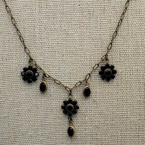 Liz Palacios S.F. Black Crystal Flower Charm Necklace 17 In Brass Spring Ring